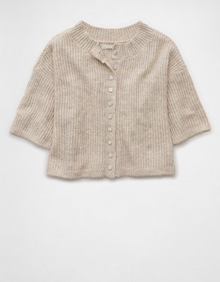 AE Short-Sleeve Crew Neck Cropped Cardigan