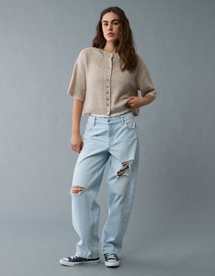 AE Short-Sleeve Crew Neck Cropped Cardigan