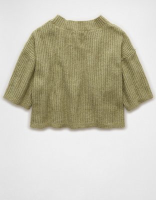 AE Short-Sleeve Crew Neck Cropped Cardigan