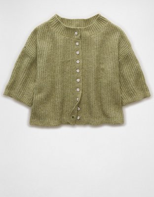 AE Short-Sleeve Crew Neck Cropped Cardigan