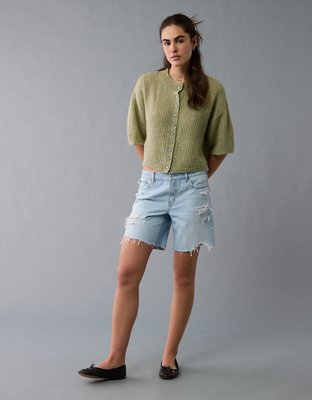 AE Short-Sleeve Crew Neck Cropped Cardigan