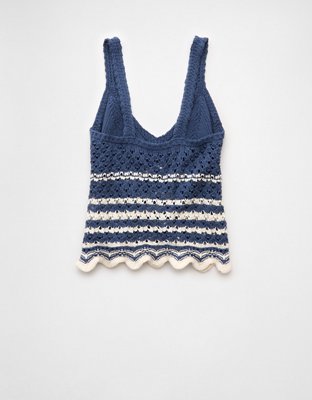 AE Top sin Mangas de Tejido Calado al Crochet Festoneado con Escote V