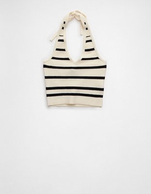 AE Cropped Striped Sweater Halter Top