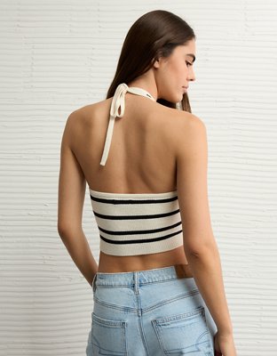 AE Cropped Striped Sweater Halter Top