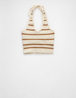 AE Cropped Striped Sweater Halter Top