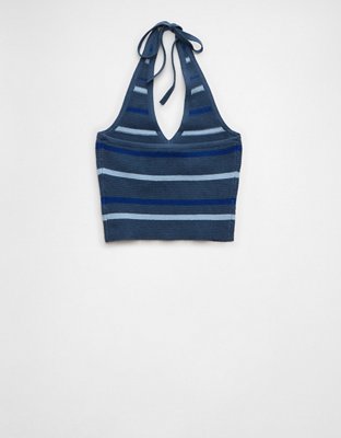 AE Cropped Striped Sweater Halter Top