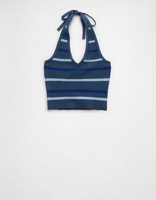 AE Cropped Striped Sweater Halter Top
