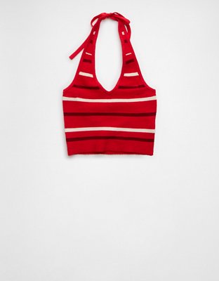 AE Cropped Striped Sweater Halter Top
