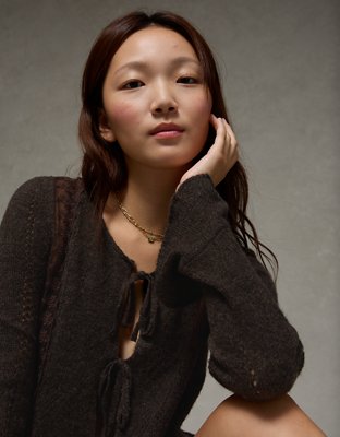 Cardigan noué à l’avant en tricot avec dentelle AE