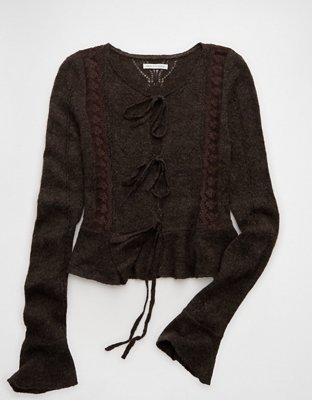 AE Lace Knit Tie-Front Cardigan