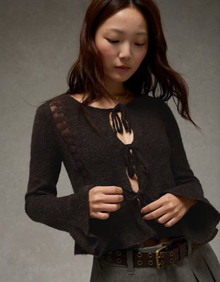 AE Lace Knit Tie-Front Cardigan