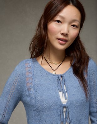 AE Lace Knit Tie-Front Cardigan