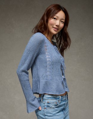 AE Lace Knit Tie-Front Cardigan