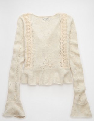 AE Lace Knit Tie-Front Cardigan
