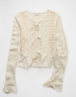 AE Lace Knit Tie-Front Cardigan