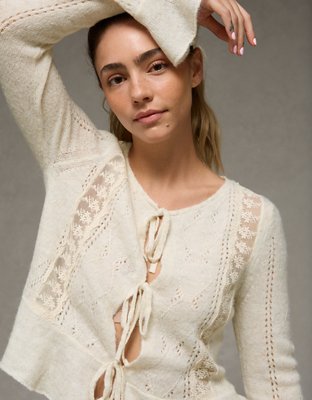 AE Lace Knit Tie-Front Cardigan