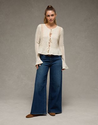 AE Lace Knit Tie-Front Cardigan