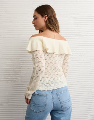 AE Ruffle Off-The-Shoulder Sweater 