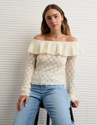 AE Ruffle Off-The-Shoulder Sweater