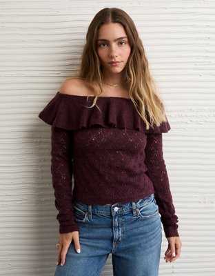 AE Ruffle Off-The-Shoulder Sweater 