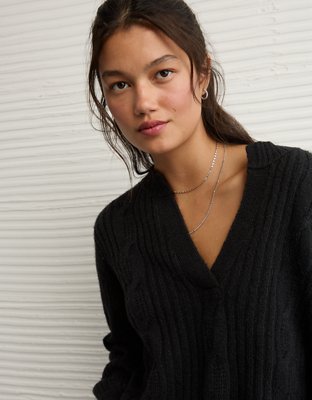 AE Whoa So Soft Notch Neck Cable Sweater