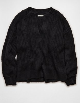 AE Whoa So Soft Notch Neck Cable Sweater