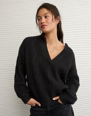 AE Whoa So Soft Notch Neck Cable Sweater