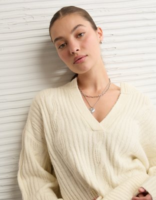 AE Whoa So Soft Notch Neck Cable Sweater