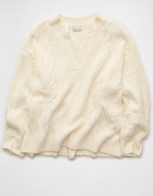 AE Whoa So Soft Notch Neck Cable Sweater