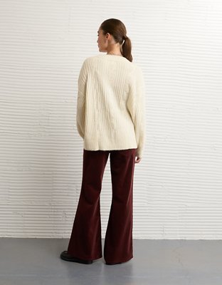 AE Whoa So Soft Notch Neck Cable Sweater