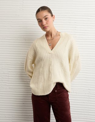 AE Whoa So Soft Notch Neck Cable Sweater