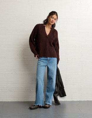 AE Whoa So Soft Notch Neck Cable Sweater