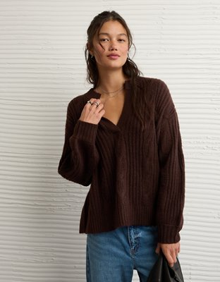 AE Whoa So Soft Notch Neck Cable Sweater