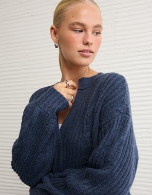 AE Whoa So Soft Notch Neck Cable Sweater