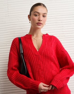 AE Whoa So Soft Notch Neck Cable Sweater