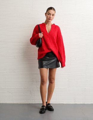 AE Whoa So Soft Notch Neck Cable Sweater