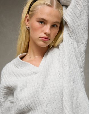 AE Whoa So Soft Notch Neck Cable Sweater