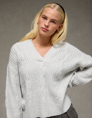 AE Whoa So Soft Notch Neck Cable Sweater