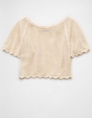 AE Off-the-Shoulder Crochet Tee
