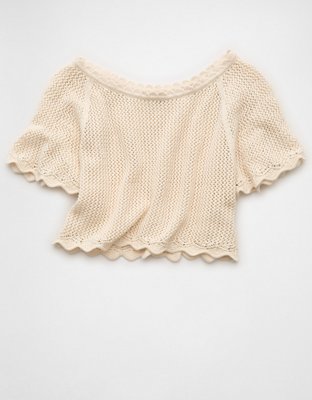 AE Off-the-Shoulder Crochet Tee
