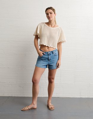 AE Off-the-Shoulder Cropped Crochet Tee