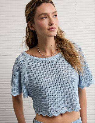 AE Off-the-Shoulder Crochet Tee