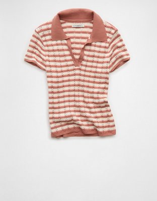 AE Short-Sleeve Pointelle Sweater Polo
