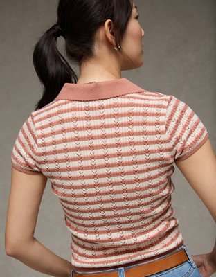 AE Short-Sleeve Pointelle Sweater Polo