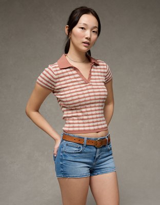 AE Short-Sleeve Pointelle Sweater Polo