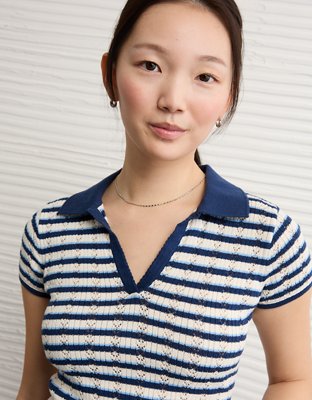 AE Short-Sleeve Pointelle Sweater Polo