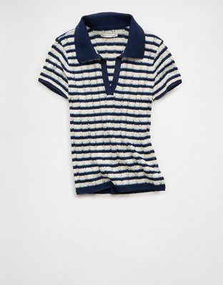 AE Short-Sleeve Pointelle Sweater Polo
