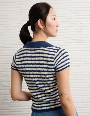AE Short-Sleeve Pointelle Sweater Polo