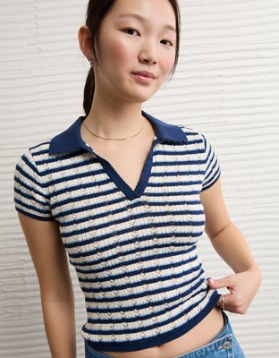 AE Short-Sleeve Pointelle Sweater Polo
