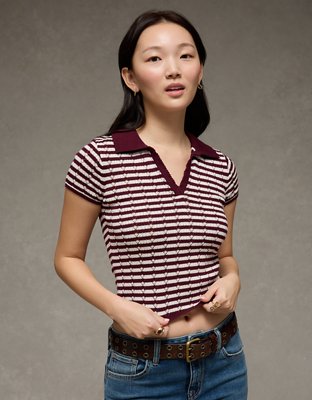 AE Short-Sleeve Pointelle Sweater Polo